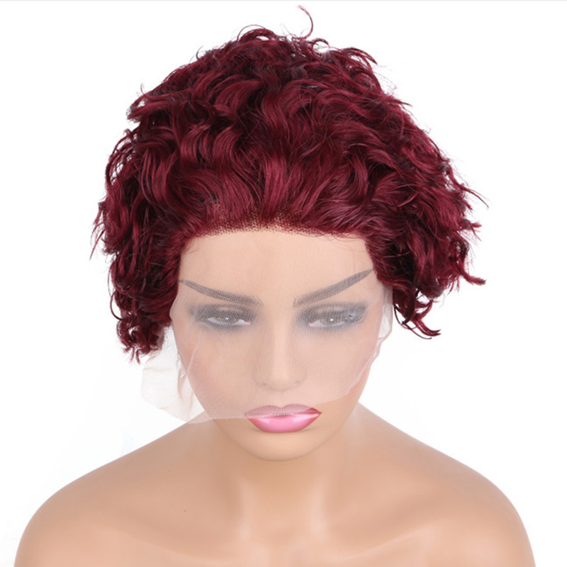 Human Hair Curly Wig T Part Pixie Cut Wigs - 图片 5
